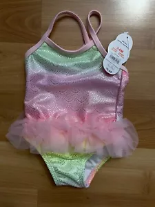 Wonder Nation Pink/Yellow w/Fringe One Piece UPF 50+ Swimsuit 3-6M - Picture 1 of 1