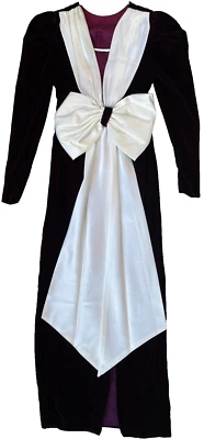 DEEP PURPLE VELVET HOLIDAY PARTY DRESS - WOMEN'S Size 3/4 - LONG WHITE BACK BOW - Image 1 of 4