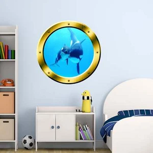 Calcomanía de pared de vinilo pelar y pegar ojo de buey ventana dorada orca ballena submarina VWAQ - Imagen 1 de 3