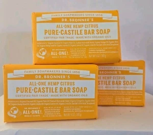 DR.BRONNER'S ALL-ONE CITRUS HEMP Natural Castile BAR Soap Lot Of 3 - Picture 1 of 4