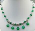 6-10mm Natürliche Grüne Jade Rund Perlen Anhänger & Tibet Silber Halskette 18"
