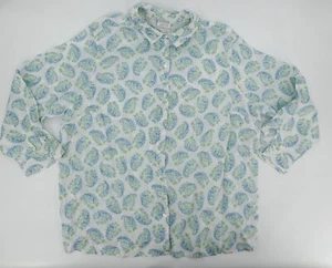 J.Jill Shirt Womens 3X Plus White Blue Floral Linen Button Up Long Sleeve Collar - Picture 1 of 10