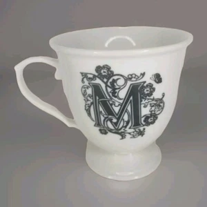 Anthropologie Mug Missus Monogram Initial "M" White Pedestal Cup Footed Bottom - Picture 1 of 8