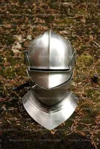 18GA Steel Medieval Closed Armet Helmet German Salleta Helmet With Bevor - Picture 1 of 5