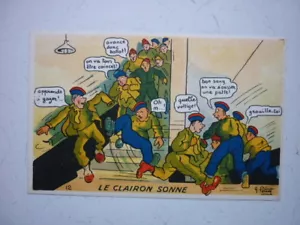 Carte postale humour militaire illus. PETIET - Ed GABY - Le clairon sonne - Foto 1 di 2