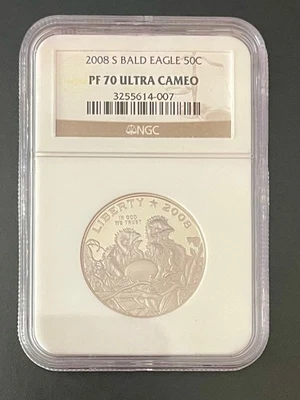 2008-S BALD EAGLE COMMEMORATIVE HALF DOLLAR Proof Coin PF70 Ultra Cameo Graded - Image 1 of 2
