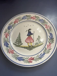 HB Quimper France Dinner Plate, Floral Pattern with Man, 10.5" - Picture 1 of 4