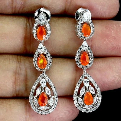 Pendientes de plata de ley 925 pera naranja ópalo 5x3 mm joyas de piedras preciosas naturales Foto 1 de 4
