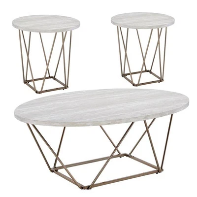 Rowyn Faux White Marble 3-Pack Metal Occasional Set - Image 1 of 4