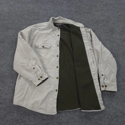 Vintage Woolrich Jacket Mens Large Tan Fleece Lined Shirt Shacket Outdoor 90s - Image 1 of 4