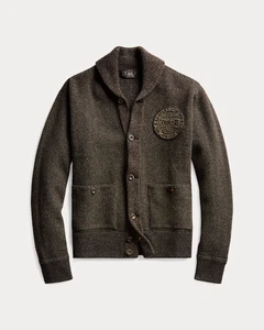 RRL Ralph Lauren 1930's Inspired Brown Patch Herringbone Wool Cardigan Racing - Picture 1 of 6