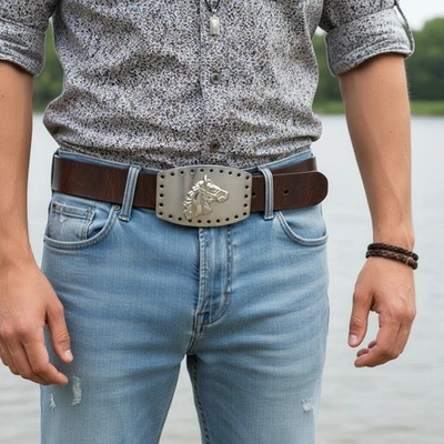 Uomo Western Cowboy Moda Cintura Fibbia Metallo Argento Rodeo Cavallo Libertà - Immagine 1 di 4