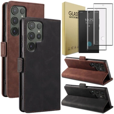 For Samsung Galaxy S23 Ultra Leather Flip Magnetic Case Cover / Screen Protector - Image 1 of 4