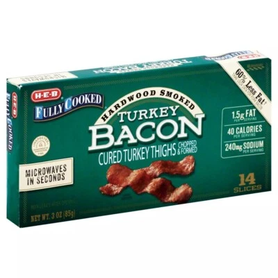 HEB Fully Cooked Turkey Bacon, Hardwood Smoked, 3 oz, 14 Slices