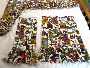 Vtg 5th AVENUE DESIGNS FABRIC CURTAIN SET VALANCE 106X36"/9" & TIER 48X29" TOYS - Picture 1 of 10