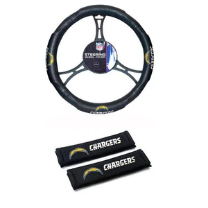 NFL Los Angeles Chargers Car Truck Steering Wheel Cover Seat Belt Covers Pads - Picture 1 of 3