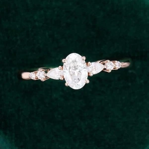 1.0 Carat Antique Gift Ring Oval Cut Solitaire Moissanite 14K Rose Gold Plated - Picture 1 of 11