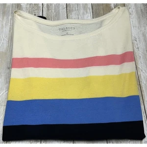 Talbots Petite gestreiftes Baumwolltop U-Boot-Ausschnitt 3/4-Ärmel Petite Large 100 % Baumwolle - Bild 1 von 8