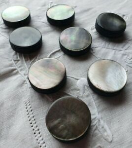 Shell Buttons Set of 8 20 mm Black Based Bronze/ Pearl Vintage
