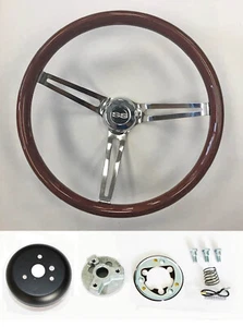Chevelle Impala Nova El Camino Chrome Wood Steering Wheel High Gloss 15" SS Cap - Foto 1 di 6