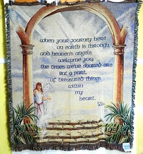 Vintage Tapestry Blanket Throw Cotton Inspirational Prayer Angel NWT - Picture 1 of 10