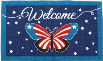 ALFOMBRA DE COCINA DE NYLON IMPRESA (antideslizante)(17"x28") MARIPOSA PATRIÓTICA DE ESTADOS UNIDOS, BIENVENIDA, SIN RESERVA Foto 1 de 4