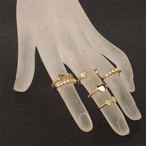 Set of 6PCS Urban Luck Star Heart Mid Midi Above Stack Knuckle Finger Ring Rings