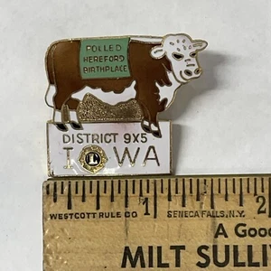 Prendedor esmaltado vintage pulido Hereford Cow lugar de nacimiento Iowa - Imagen 1 de 2