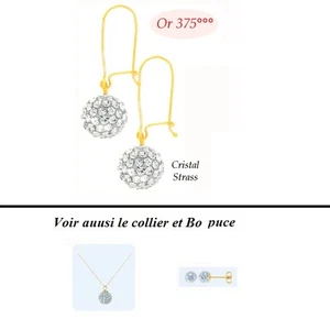Dolly-Bijoux Femme Boucles Oreilles Dormeuse Boule Cristal 25mm en Or Massif 9K - Picture 1 of 3