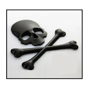 ( 2pc ) 3D Black Skull n Cross Bones Logo Emblem Sticker Real Metal -Not Plastic - Picture 1 of 2