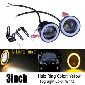 2pcs 3" Car Projector LED Fog Light Lamp Round Yellow Halo Angel Eye Ring Bulbs - Picture 1 of 9