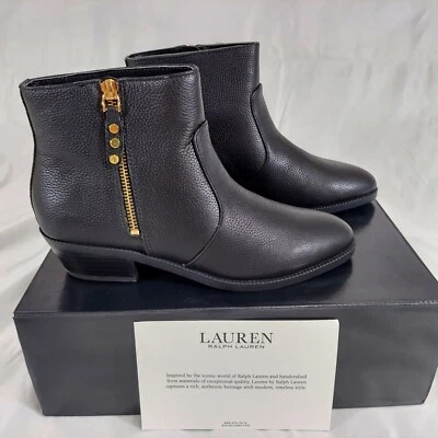 Polo Ralph Lauren Prudence New  Women’s Ankle TUMBLED BLACK LEATHER Boots  - Image 1 of 4
