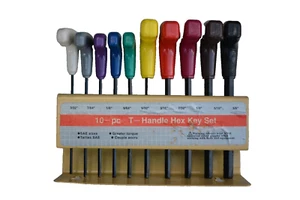 10pc T Handle Allen Wrench Hex Ball Key Set SAE w/ Storage Stand - Picture 1 of 2