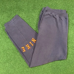 Vintage 90s Nike Embroidered Spell Out Sweatpants Joggers Navy Large Grey Tag - Picture 1 of 10