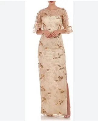 NWT! JS Collections Sequin Embroidered Daphne Flutter Column Gown Size 2 $298 - Image 1 of 4