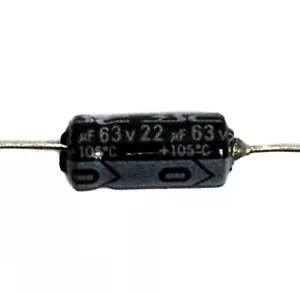 50pc Electrolytic Capacitor GHA 22uF 63V 105℃ 2000hrs φ6x12mm Axial RoHS SC - Picture 1 of 4