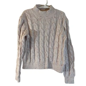 J.Crew Crewcuts Girls Cable Knit Sweater Medium 8-9 Pink Spotted Mock Neck Top - Picture 1 of 4