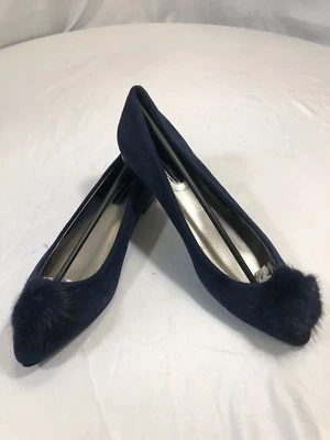 mark by Avon Womens Navy Fuzzy Details Suede Flats Sizes 6, 7, 8, & 9 NEW - Image 1 of 4