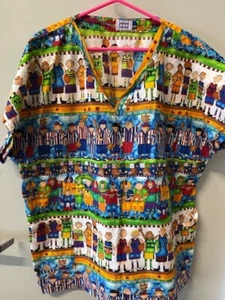 Handmade All Star Kids Nurse Scrub Top Team Sports CNA Dental Short Sleeve 3XL - Picture 1 of 7