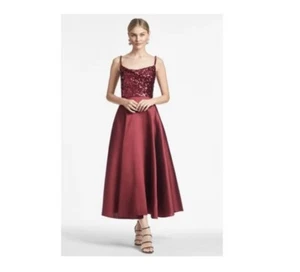 SACHIN & BABI Women's SZ 4 Red Embellised Straps and Sequins Emile Dress Gown - Picture 1 of 7