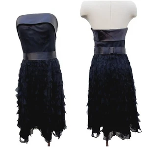 Ruffled Strapless Whimseygoth FitnFlare Silk Dress Sz 4 White House Black Mkt - Picture 1 of 12