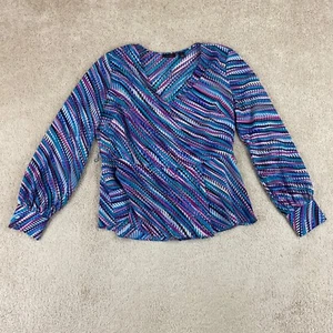 Halogen Top Women Plus Size 1X Multicolor V-Neck Flounce Hem Long Sleeve Stretch - Picture 1 of 12
