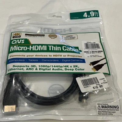 QVS Micro HDMI to Micro HDMI Thin Cable 4.9ft - Image 1 of 3