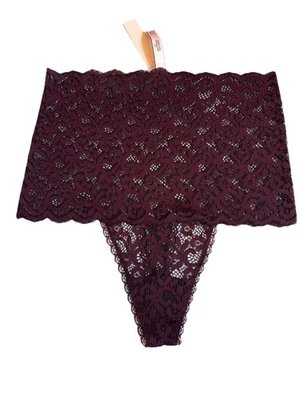 Medium ❤ Victoria Secret Dark Purple Women Lace Thong Panties High Waist 27-30” - Image 1 of 4