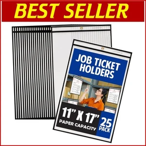 25 Pack 11x17 Stitched Job Ticket Holders - Clear Vinyl Durable Document Sleeves - Picture 1 of 9