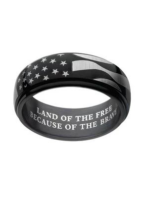 Men's Stainless Steel Ion Plated Spinner American Flag Ring - Image 1 of 2
