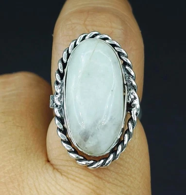 925 Sterling Silver Natural Moonstone Gemstone Handmade Ring Size-6.5 US - Image 1 of 4