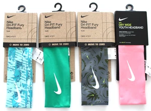 Nike Dri-Fit Fury Headbands 4 Pack Youth Washed Teal Smoke Grey Stadium Green - Picture 1 of 3