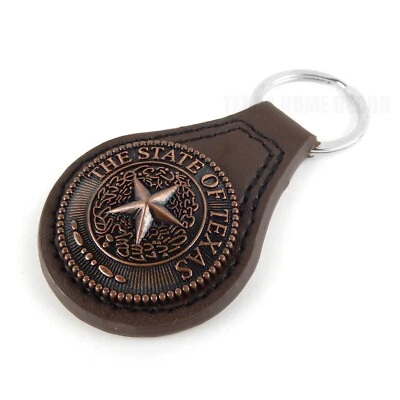 Brown Leather Key Fob Copper The State of Texas Star Seal Concho - Image 1 of 4