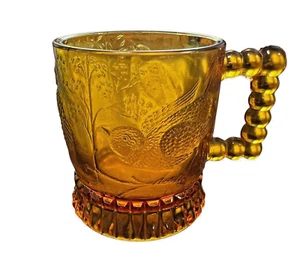 Glasrelief um 1880 Nr. 1302 VOGEL AUF EINEM ZWEIG von Bryce Brothers BERNSTEIN Tasse - Bild 1 von 7